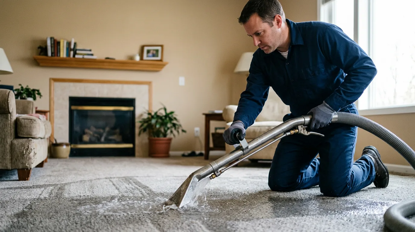 Water damage restoration technician working near Pleasant Plains, IL